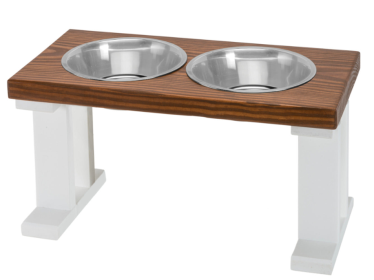 Farmhouse 2 Bowl Elevated Regular Feeder (Color: White/Chestnut, size: 12 Inch)