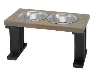 Farmhouse 2 Bowl Elevated Regular Feeder (Color: Black/Gray, size: 12 Inch)