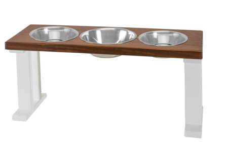 Farmhouse 3 Bowl Elevated Regular Feeder (Color: White/Chestnut, size: 16 Inch)