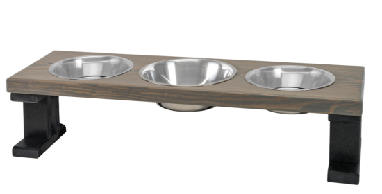 Farmhouse 3 Bowl Elevated Regular Feeder (Color: Black/Gray, size: 8 Inch)