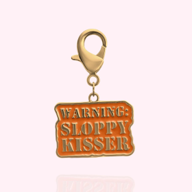 "Warning: Sloppy Kisser" Dog Collar Charm (Color: gold, size: )