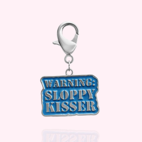 "Warning: Sloppy Kisser" Dog Collar Charm (Color: Silver, size: )