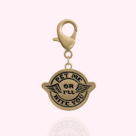 "Pet Me or I'll Bite You" Dog Collar Charm (Color: gold, size: )