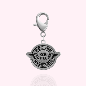 "Pet Me or I'll Bite You" Dog Collar Charm (Color: Silver, size: )