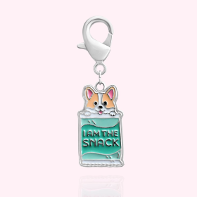 "I Am The Snack" Dog Collar Charm (Color: Silver, size: )