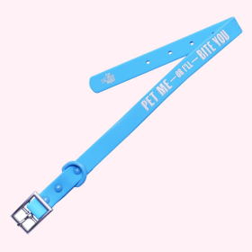 "Pet Me or I'll Bite You" Blue Silicone Collar (Color: , size: medium)