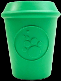 Coffee Cup Durable Rubber Chew Toy and Treat Dispenser (Color: Green, size: large)