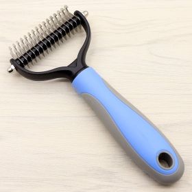 Pet Long-haired Dogknot Comb Double-sided Blade Dog (Color: Blue)