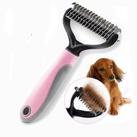 Pet Long-haired Dogknot Comb Double-sided Blade Dog (Color: Pink)