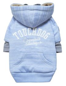 Touchdog Hampton Beach Designer Ultra Soft Sand-Blasted Cotton Pet Dog Hoodie Sweater (Color: Blue)