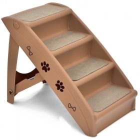 4 Step Anti-Slip Collapsible Plastic Pet Stairs Ladder For Small Dog and Cats (Color: Coffee)